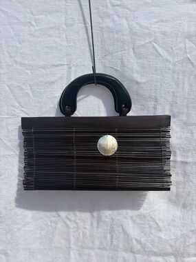 Dark Brown Bamboo Clutch with Shell & Accent Handle